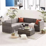 Set de 4 piese din rattan, gri, GARDIANA