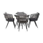 Set de gradina din 5 piese din ratan, banda neagra / gri / alb-negru, HABIK