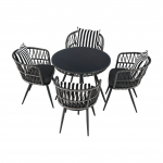 Set de gradina din 5 piese din ratan, banda neagra / gri / alb-negru, HABIK