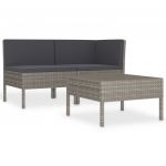 Set mobilier relaxare gradina cu perne 3 piese maro poliratan