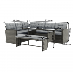 Set de gradina din 3 piese, rattan, gri, AUREK
