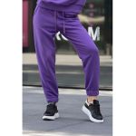 Pantaloni sport din amestec de bumbac cu talie inalta