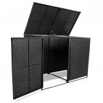 Magazie dubla pentru pubele, poliratan, negru, 148 x 80 x 111 cm