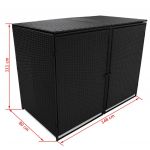 Magazie dubla pentru pubele, poliratan, negru, 148 x 80 x 111 cm