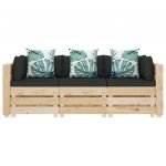 Canapea gradina din paleti cu 3 locuri, perne inflorate, lemn , multicolor