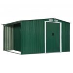 Magazie de gradina cu usi glisante, verde, 329,5 x 131 x 178 cm, otel
