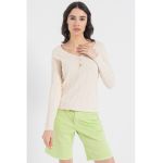 Bluza de bumbac cu fenta cu nasturi si decolteu Henley