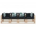 Canapea de gradina paleti, 4 locuri, perne antracit/flori, lemn