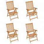 Scaune de gradina cu perne rosu carouri, 4 buc., lemn masiv tec, multicolor