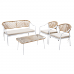 Set de mobilier de gradina din ratan, 4 piese, alb/bej, PALNY