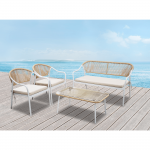 Set de mobilier de gradina din ratan, 4 piese, alb/bej, PALNY