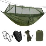 Hamac turistic din nylon cu plasa de tantari, verde, dimensiuni 260 cm x 140 cm