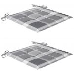 Scaune gradina, perne gri model carouri, 2 buc., lemn masiv tec
