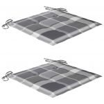 Scaune gradina, perne gri model carouri, 2 buc., lemn masiv tec