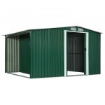 Magazie de gradina cu usi glisante, verde, 329,5 x 131 x 178 cm, otel