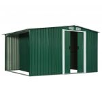 Magazie de gradina cu usi glisante, verde, 329,5 x 131 x 178 cm, otel
