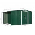 Magazie de gradina cu usi glisante, verde, 329,5 x 131 x 178 cm, otel