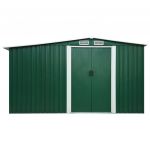 Magazie de gradina cu usi glisante, verde, 329,5 x 131 x 178 cm, otel