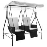Balansoar de exterior cu 2 locuri, copertina, negru, poliratan