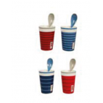 Set 4 pahare si lingurite-Collection Marinieres-Bleu and rouge | Sema Design