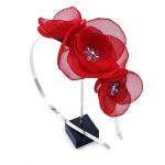 Coronita par cu flori rosii, din voal, handmade, Ariel, Zia Fashion