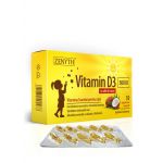 Vitamina D3 500UI - pentru copii - cu ulei de cocos MCT, 30 capsule moi twist-off, Zenyth