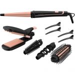 Aparat de coafat Rowenta Infinite Looks 14 in 1 CF4231F0, Invelis ceramic, 190&#186;, Negru/Portocaliu