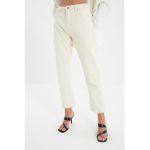 Blugi crop drepti cu rupturi decorative