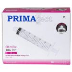 Seringi Unica Folosinta Prima, 60ml, ac 18G, 1 1/2 (1.20 x 38 mm), roz, Luer Lock, piston cauciuc, sterile, 25 buc