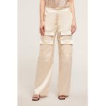 Pantaloni de satin cu buzunare aplicate
