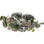 Coronita decorativa cu 4 suporturi pentru lumanari Berries, 22x22x8 cm, lemn