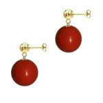Cercei Aur Galben de 14 karate si Pietre Semipretioase Naturale de Coral de 8 mm