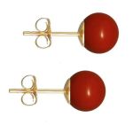 Cercei Aur Galben de 14 karate, Tip Surub, cu Pietre Semipretioase Naturale de Coral de 8 mm
