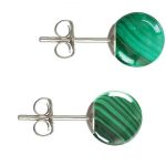 Cercei Argint, Tip Surub, cu Pietre Semipretioase Naturale de Malachit de 10 mm