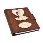 Guestbook din lemn personalizat, Caiet de amintiri, maro, A5, pentru nunta, Piksel, pix din lemn inclus