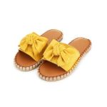 Papuci de dama, de vara, piele intoarsa ecologica, galbeni, marimea 36