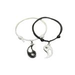 Set 2 bratari cuplu, yin yang, piele ecologica, negru/alb