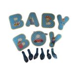Banner Aniversar cu Baloane pentru Baieti, Baby Boy, Bleu, 3 m x 16 cm x 25 cm