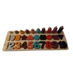 Joc Logaritmic din Lemn, 3 in 1, Numere, Figuri Geometrice si Numaratoare, Tip Montessori
