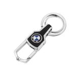 Breloc metalic, BMW, piele, cu carabina, negru, gri