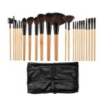 Set 24 Pensule Negre cu Maner din Lemn pentru Machiaj - Mimo Makeup Brush Wooden&amp; Black, 24 buc