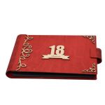 Album foto A4 personalizat, din lemn, Rosu, Piksel, GuestBook, Caiet amintiri, Aniversare