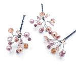 Set agrafe par cu perle si cristale roz, 3 bucati, Zia Fashion