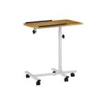 Birou cu roti pentru laptop, picior metalic, blat laptop ajustabil/mobil, blat fix separat pentru accesorii, Lemn, Natur