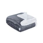Patura premium cu doua fete, Gri/Alb, imprimeu auriu, 150 x 200 cm, Poliester