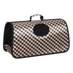 Geanta pentru Transport Animale Bej Neagra cu Carouri 48x22x26cm