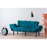 Canapea extensibila Nitta Triple, Futon, 3 locuri, 225x70 cm, metal, petrol verde