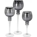 Set 3 suporturi pentru lumanari Stripe Embossment, sticla, negru