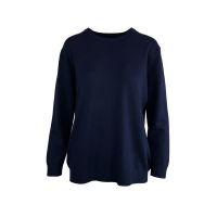 Pulover tricotat fin, decolteu rotund, bleumarin, XL-2XL