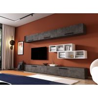 Living Pati 125 - Mobila Sufragerie Gri Beton + Alb